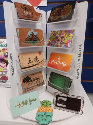 Business Cards - We print 100s of different styles of business cards. Standard, foil, metal and wood business cards are all available. Rush business cards are also available same day or within 24 hours. Visit our showroom for samples and to discuss your needs. Business Cards - We print 100s of different styles of business cards. Standard, foil, metal and wood business cards are all available. Rush business cards are also available same day or within 24 hours. Visit our showroom for samples and to discuss your needs.