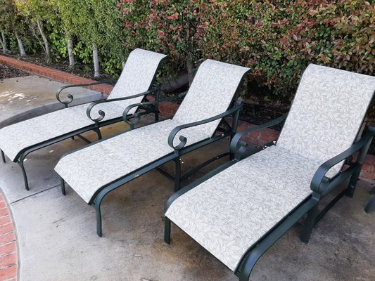 Replacement Slings - Replacement slings are done here in our sunny San Diego. Replacing the slings on your patio furniture can bring life to your furniture pieces. Are you in love with your furniture however you are tired of the same look? We can help with replacing your slings. Change the color or bring in a pattern you decide. Replacement Slings - Replacement slings are done here in our sunny San Diego. Replacing the slings on your patio furniture can bring life to your furniture pieces. Are you in love with your furniture however you are tired of the same look? We can help with replacing your slings. Change the color or bring in a pattern you decide.