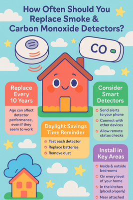 Smoke & Carbon Monoxide Detector - Protect Your Home with Proper Smoke and Carbon Monoxide Detector Installation and Maintenance
Smoke and carbon monoxide detectors are vital components of home safety. These compact devices provide early warnings during fires or gas leaks, buying you precious time to evacuate and call for help. However, many homeowners are unaware that detectors lose effectiveness over time and need replacement every 5 to 10 years.
At Light It Up Electric, we help homeowners stay protected with expert electrical services, including the installation and maintenance of smoke and CO detectors.
How Often Should Smoke and Carbon Monoxide Detectors Be Replaced?
Over time, the internal sensors of your detectors become less sensitive. Even if your devices seem to work, they may not detect danger fast enough. The National Fire Protection Association (NFPA) recommends replacing:
• Smoke detectors every 10 years
• Carbon monoxide detectors every 5 to 10 years (check manufacturer guidelines)
Not sure how old your device is? Look for the manufacturing date printed on the back. If it’s older than 10 years, it’s time to upgrade.
Use Daylight Saving Time as a Safety Reminder
A great way to stay on top of fire safety is to use Daylight Saving Time as a built-in reminder. When you change your clocks, also:
• Test each detector using the “test” button
• Replace batteries (if not using sealed battery models)
• Vacuum around detectors to remove dust buildup
Consider switching to 10-year sealed battery models for hassle-free protection.
Modern Safety with Smart Smoke and CO Detectors
Smart detectors offer enhanced protection and convenience. These advanced devices can:
• Send alerts to your smartphone
• Integrate with smart lighting for emergency exits
• Allow remote monitoring of battery levels
Installing smart detectors ensures peace of mind, even when you're away from home.
Best Placement for Smoke and CO Detectors
Proper placement is critical to ensure full coverage. Install detectors:
• Inside and outside of every bedroom
• On each level of your home, including basements
• Near attached garages (for CO detection)
• In or near kitchens (but not too close to cooking appliances)
How Smoke and CO Detectors Work
Smoke detectors come in three main types:
• Ionization detectors: Best for fast-flaming fires
• Photoelectric detectors: Best for smoldering fires
• Dual-sensor detectors: Combine both technologies for complete protection
Carbon monoxide detectors utilize sensors such as:
• Electrochemical: Most common, highly accurate
• Biomimetic: Mimic human response to CO exposure
• Metal oxide semiconductors: Affordable, great for general use
Regular Maintenance = Reliable Protection
Keep your detectors in top condition with these tips:
• Test alarms monthly
• Replace batteries annually or when chirping
• Clean devices regularly to prevent dust interference
• Replace any unit over 10 years old
Professional Installation Ensures Safety & Code Compliance
While some detectors can be DIY-installed, professional installation by a licensed electrician guarantees:
• Proper wiring and interconnection
• Optimal placement based on your home layout
• Compliance with local codes and regulations
• Integration with existing security or smart home systems
• Peace of mind through expert maintenance and inspections
Trust the experienced team at Light It Up Electric to assess, install, and maintain your smoke and carbon monoxide detectors. We ensure your system is up-to-date, fully functional, and legally compliant.
Stay Safe and Compliant
Whether you’re a homeowner or a landlord, maintaining reliable smoke and CO detectors is not only critical for safety—it’s often required by law. Avoid liability and protect lives by scheduling regular inspections and timely replacements.
Need help? Contact Light It Up Electric today for expert guidance, installations, or a full safety check-up. Your safety is our priority. Smoke & Carbon Monoxide Detector - Protect Your Home with Proper Smoke and Carbon Monoxide Detector Installation and Maintenance
Smoke and carbon monoxide detectors are vital components of home safety. These compact devices provide early warnings during fires or gas leaks, buying you precious time to evacuate and call for help. However, many homeowners are unaware that detectors lose effectiveness over time and need replacement every 5 to 10 years.
At Light It Up Electric, we help homeowners stay protected with expert electrical services, including the installation and maintenance of smoke and CO detectors.
How Often Should Smoke and Carbon Monoxide Detectors Be Replaced?
Over time, the internal sensors of your detectors become less sensitive. Even if your devices seem to work, they may not detect danger fast enough. The National Fire Protection Association (NFPA) recommends replacing:
• Smoke detectors every 10 years
• Carbon monoxide detectors every 5 to 10 years (check manufacturer guidelines)
Not sure how old your device is? Look for the manufacturing date printed on the back. If it’s older than 10 years, it’s time to upgrade.
Use Daylight Saving Time as a Safety Reminder
A great way to stay on top of fire safety is to use Daylight Saving Time as a built-in reminder. When you change your clocks, also:
• Test each detector using the “test” button
• Replace batteries (if not using sealed battery models)
• Vacuum around detectors to remove dust buildup
Consider switching to 10-year sealed battery models for hassle-free protection.
Modern Safety with Smart Smoke and CO Detectors
Smart detectors offer enhanced protection and convenience. These advanced devices can:
• Send alerts to your smartphone
• Integrate with smart lighting for emergency exits
• Allow remote monitoring of battery levels
Installing smart detectors ensures peace of mind, even when you're away from home.
Best Placement for Smoke and CO Detectors
Proper placement is critical to ensure full coverage. Install detectors:
• Inside and outside of every bedroom
• On each level of your home, including basements
• Near attached garages (for CO detection)
• In or near kitchens (but not too close to cooking appliances)
How Smoke and CO Detectors Work
Smoke detectors come in three main types:
• Ionization detectors: Best for fast-flaming fires
• Photoelectric detectors: Best for smoldering fires
• Dual-sensor detectors: Combine both technologies for complete protection
Carbon monoxide detectors utilize sensors such as:
• Electrochemical: Most common, highly accurate
• Biomimetic: Mimic human response to CO exposure
• Metal oxide semiconductors: Affordable, great for general use
Regular Maintenance = Reliable Protection
Keep your detectors in top condition with these tips:
• Test alarms monthly
• Replace batteries annually or when chirping
• Clean devices regularly to prevent dust interference
• Replace any unit over 10 years old
Professional Installation Ensures Safety & Code Compliance
While some detectors can be DIY-installed, professional installation by a licensed electrician guarantees:
• Proper wiring and interconnection
• Optimal placement based on your home layout
• Compliance with local codes and regulations
• Integration with existing security or smart home systems
• Peace of mind through expert maintenance and inspections
Trust the experienced team at Light It Up Electric to assess, install, and maintain your smoke and carbon monoxide detectors. We ensure your system is up-to-date, fully functional, and legally compliant.
Stay Safe and Compliant
Whether you’re a homeowner or a landlord, maintaining reliable smoke and CO detectors is not only critical for safety—it’s often required by law. Avoid liability and protect lives by scheduling regular inspections and timely replacements.
Need help? Contact Light It Up Electric today for expert guidance, installations, or a full safety check-up. Your safety is our priority.
