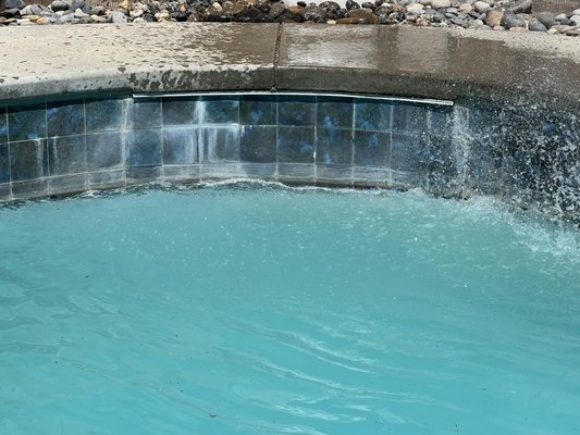 Pool edge cleaning - This customer was having issues with calcium buildup on the tile in his pool. A job like this is quite simple and easy to clean; and cheaper because only metallic surfaces need the inhibitor to protect it from rust for the 24 hours. Pool edge cleaning - This customer was having issues with calcium buildup on the tile in his pool. A job like this is quite simple and easy to clean; and cheaper because only metallic surfaces need the inhibitor to protect it from rust for the 24 hours.