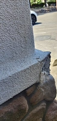 Stucco Repair & Finish Restoration – Seamless Texture Match - Our team repaired and restored damaged stucco around stone columns, blending the new texture and color seamlessly with the existing finish. The result looks fresh, durable, and perfectly matched — you’d never know there was damage before!