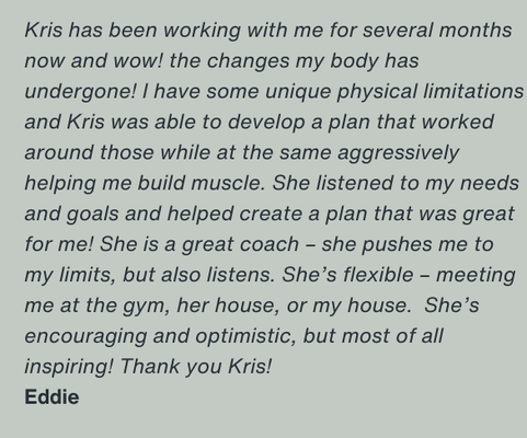 My Client Testimonials - My Focus is on women of all ages and abilities. I want to help my clients keep and increase their mobility , strength and confidence! Here are what my clients say about their progress with me. My Client Testimonials - My Focus is on women of all ages and abilities. I want to help my clients keep and increase their mobility , strength and confidence! Here are what my clients say about their progress with me.