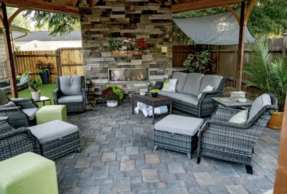 Professional hardscapes make a great impression - These pictures of our work in a Graham residence were taken by the marketing department of Mutual Materials to feature in some of their publications. If you would like a professionally installed hardscape, such as a cobblestone patio or retaining wall, with attention to proper compaction and prep, give us a call. You can choose any product and design you like. Our square footage installation rate is very competitive. Professional hardscapes make a great impression - These pictures of our work in a Graham residence were taken by the marketing department of Mutual Materials to feature in some of their publications. If you would like a professionally installed hardscape, such as a cobblestone patio or retaining wall, with attention to proper compaction and prep, give us a call. You can choose any product and design you like. Our square footage installation rate is very competitive.