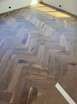 San Francisco herringbone floor install on top of radiant heat system. Floor type: Mirage Eng. Wood Floor. - Latest herringbone floor install project on top of radiant heat system  in San Francisco, CA