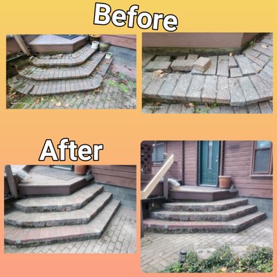 Restoration on brick steps and walkway. The home owner wanted to reuse the existing brick. - This restoration was done in Oct of 2023. Took around 3 days due to the weather. Very happy customer! Restoration on brick steps and walkway. The home owner wanted to reuse the existing brick. - This restoration was done in Oct of 2023. Took around 3 days due to the weather. Very happy customer!