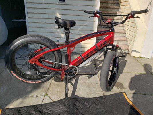 New E-bike troubleshooting - Amazing results - This new E-bike by SOUL E-Bikes was shipped from the manufacturer with a huge misalignment on the rear wheel. This made the tire rub on the chain and practically unusable. Our mechanics are trained to service Bikes and E-bikes so if you just order a bike make sure you get in looked at by your local bike / e-bike professional. New E-bike troubleshooting - Amazing results - This new E-bike by SOUL E-Bikes was shipped from the manufacturer with a huge misalignment on the rear wheel. This made the tire rub on the chain and practically unusable. Our mechanics are trained to service Bikes and E-bikes so if you just order a bike make sure you get in looked at by your local bike / e-bike professional.