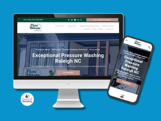 Power Washing: Web Design & Build, SEO - This 18-page website was for a power washing company in Raleigh, NC. They already had a terrific reputation but needed a brand new website that reflected their professionalism and expertise. Within 6 months of the rebuild, which focused on a custom on-page SEO keyword mapping strategy, the website went from having 4 indexed keywords to 150, with over a dozen targeted service keywords on the first page of results. Monthly average organic search traffic increased from zero to 71.