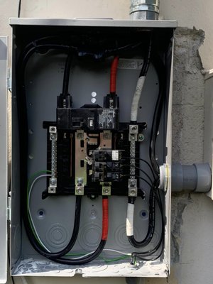 Double taps and sub panel eliminated. - Before picture was of an exterior 150A main disconnect with double taps on main breaker feeding sub panel below. This was all removed and a 150A main with 8/16 circuits enclosure was installed. Double taps and sub panel were eliminated. Double taps and sub panel eliminated. - Before picture was of an exterior 150A main disconnect with double taps on main breaker feeding sub panel below. This was all removed and a 150A main with 8/16 circuits enclosure was installed. Double taps and sub panel were eliminated.