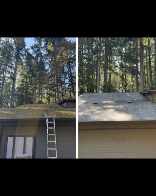 Roof Cleaning - This roof was covered in years of mold, moss, and algae growth. Luckily our team was able to carefully brush off all the moss and apply our soft wash solution with two year guarantee Roof Cleaning - This roof was covered in years of mold, moss, and algae growth. Luckily our team was able to carefully brush off all the moss and apply our soft wash solution with two year guarantee