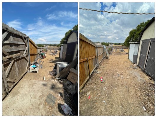 Before/After Photos - Veteran-owned and operated business serving the Dallas-Ft. Worth Metropolitan area. Get a FREE no obligation quote to declutter, downsize, remove yard debris, garage clean-out, remove furniture, remove appliances, hot tub removal, gazebo tear down, construction site cleanup, provide small demolition service, and much more! Before/After Photos - Veteran-owned and operated business serving the Dallas-Ft. Worth Metropolitan area. Get a FREE no obligation quote to declutter, downsize, remove yard debris, garage clean-out, remove furniture, remove appliances, hot tub removal, gazebo tear down, construction site cleanup, provide small demolition service, and much more!