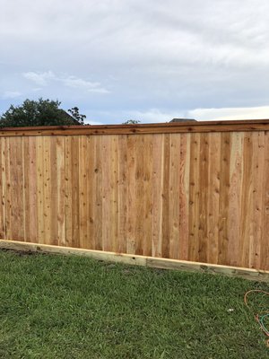6’8” cedar capped fence. - 6’8” cedar capped fence. 4x4x10 treated post set 30” to 32” below grade with 100lbs of concrete per post. All nails hot dipped galvanized ring shank to prevent rails from pulling out and pickets from falling off. 5 year workmanship warranty. 6’8” cedar capped fence. - 6’8” cedar capped fence. 4x4x10 treated post set 30” to 32” below grade with 100lbs of concrete per post. All nails hot dipped galvanized ring shank to prevent rails from pulling out and pickets from falling off. 5 year workmanship warranty.