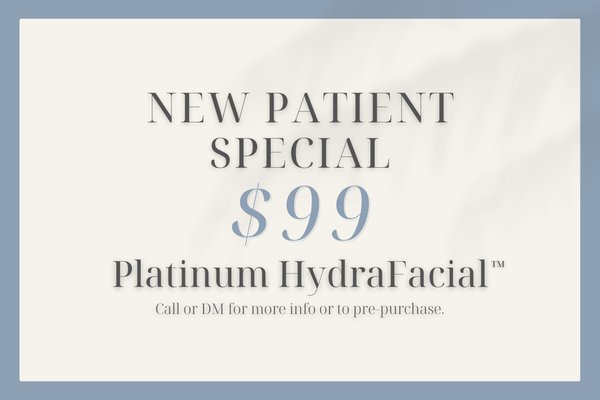 HydraFacial Special - First Time Patients Only - Discover the rejuvenating power of the HydraFacial Special, exclusively available for first-time patients. Experience the ultimate skin transformation as our master estheticians cleanse, exfoliate, and hydrate your skin, leaving you with a radiant and refreshed complexion. Don't miss this limited-time offer to embark on a revitalizing journey to healthier, glowing skin.