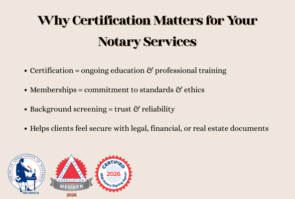 Certified & Trusted Notary Signing Agent - Missouri-commissioned Notary Public and NNA Certified Signing Agent.
Active member of National /notary Association (NNA) and American Association of Notaries (AAN).
Being a National Notary Association Certified Signing Agent and an active member of NNA and AAN means I follow professional standards, complete ongoing education, and undergo background screening.
These credentials ensure your documents are notarized accurately, securely, and reliably — giving you peace of mind every time.
Committed to professional, accurate, and dependable notary services for every client. Certified & Trusted Notary Signing Agent - Missouri-commissioned Notary Public and NNA Certified Signing Agent.
Active member of National /notary Association (NNA) and American Association of Notaries (AAN).
Being a National Notary Association Certified Signing Agent and an active member of NNA and AAN means I follow professional standards, complete ongoing education, and undergo background screening.
These credentials ensure your documents are notarized accurately, securely, and reliably — giving you peace of mind every time.
Committed to professional, accurate, and dependable notary services for every client.