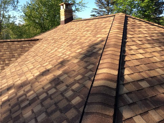 Coloma Michigan Roof, Soffit, Fascia and Seamless Gutter Project - Products Installed: CertainTeed LandMark Pro Resawn Shake Lifetime Warranty Shingles, White Seamless Aluminum Gutters, Vented Aluminum Soffit and Fascia