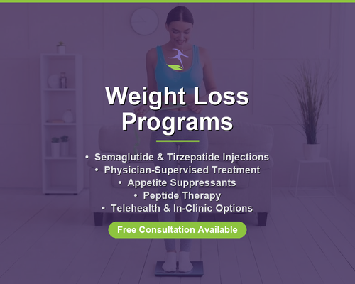 Weight Loss Programs - Semaglutide (Semaglutide +B12) & Tirzepatide Injections (Tirzepatide + B12)
Physician Treatment
Appetite Suppressants
Peptide Therapy
Telehealth & In-Clinic Options Weight Loss Programs - Semaglutide (Semaglutide +B12) & Tirzepatide Injections (Tirzepatide + B12)
Physician Treatment
Appetite Suppressants
Peptide Therapy
Telehealth & In-Clinic Options