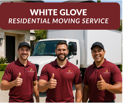 WHITE GLOVE RESIDENTIAL MOVING - At Thunderhorse Moving, our Full Moving Service means you don’t have to worry about a thing. We manage every part of your relocation with care, efficiency, and dedication — so you can relax while we handle the details.

What’s included:

Professional packing & unpacking

All packing supplies (boxes, dish packs, packing paper, stretch wrap, etc.)

Careful loading & unloading

Assembly & disassembly of furniture

Furniture staging to place items exactly where you want them

Clean trucks, tools, and protective equipment

Floor & wall protection when needed

Organized labeling for easy setup

Our flexible scheduling allows us to work around your timeline, whether you’re moving a luxury apartment, a family home, or a business office. As a family-owned company, we’re dedicated to making your relocation smooth, stress-free, and tailored to you.
