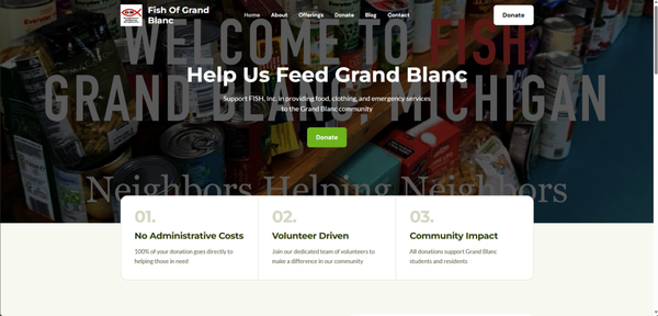 Fish of Grand Blanc Website Remodel - This Website was done from scratch for Fish Of Grand Blanc. As of posting 6/17/24. This website is not publicly available as of yet Fish of Grand Blanc Website Remodel - This Website was done from scratch for Fish Of Grand Blanc. As of posting 6/17/24. This website is not publicly available as of yet