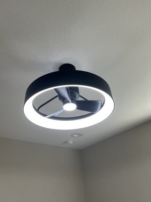 Fan installation - Installation of a ceiling fan in a child’s bedroom. Fan installation - Installation of a ceiling fan in a child’s bedroom.