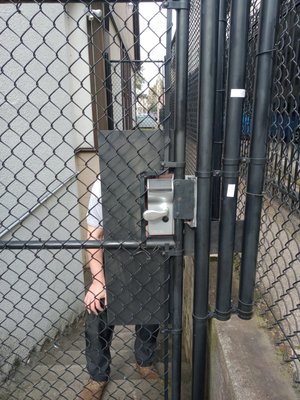 Gate reweld and security upgade - this gate needed to be improved so people could no longer gain surreptitious entry. Gate reweld and security upgade - this gate needed to be improved so people could no longer gain surreptitious entry.
