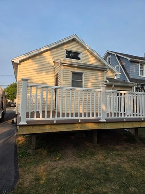 deck makeover 12' x 16' - This deck rebuild was done using composit decking and PVC railing. Our customer couldn't wait to get started relaxing on it. deck makeover 12' x 16' - This deck rebuild was done using composit decking and PVC railing. Our customer couldn't wait to get started relaxing on it.