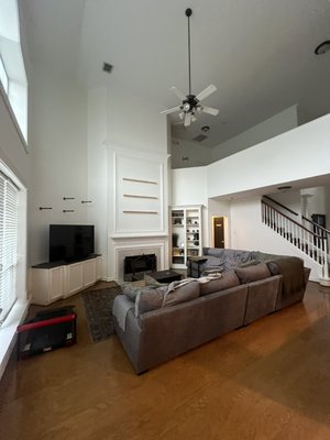 Interior Painting - In this living room, a color change was made for the ceiling to flat white (superpaint SW) and for the walls, a light coffee Satin (superpaint SW) was used.
