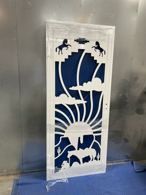 Custom Laser Cut Security Door - A customer wanted a uncommon security door addition for security and curb appeal reasons.
We worked up a design and built this door to their exact door opening specs. Custom Laser Cut Security Door - A customer wanted a uncommon security door addition for security and curb appeal reasons.
We worked up a design and built this door to their exact door opening specs.