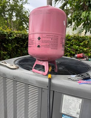 R410A Freon recharge & leak repair. - R410A Freon recharge and leak repair are common, especially in older systems. If your system has a refrigerant leak, it must be properly diagnosed and repaired before recharging. The most common leak points are filter dryers and condenser coils. We solve these issues efficiently by locating the leak, performing professional brazing repairs when possible, or replacing damaged components such as the condenser coil if needed. After repair, we complete a full R410A system recharge or top-off and test the system to ensure proper operation, cooling performance, and long-term reliability.