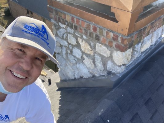Flower Mound - Chimney Flashing and Leak Repair - This Chimney Flashing was not adequate. We removed the old counter and step flashing, installed a rubber membrane and then thoroughly installed new step and counter flashing, including cutting a new deeper line directly into the rock and mortar of the chimney. Flower Mound - Chimney Flashing and Leak Repair - This Chimney Flashing was not adequate. We removed the old counter and step flashing, installed a rubber membrane and then thoroughly installed new step and counter flashing, including cutting a new deeper line directly into the rock and mortar of the chimney.