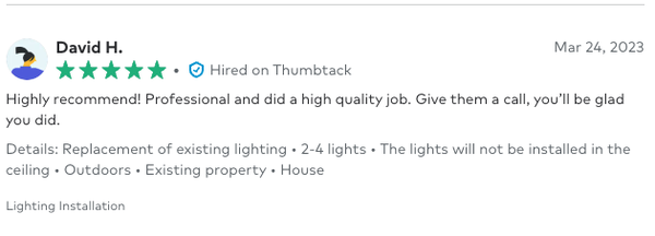 Customer Testimonials - Read what our customers are saying about AMBIANCE OUTDOOR LIGHTING