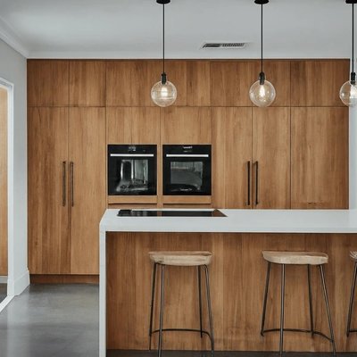 Slab Cabinet Reface - Cabinet refacing is a kitchen renovation technique that involves replacing the visible parts of cabinets while keeping the cabinet boxes intact. What this means for you? Lower cost, lower impact, faster service and you get unique cabinets that look better than new (Custom Doors).

Many styles and full range of colors (including wood grains) available!!