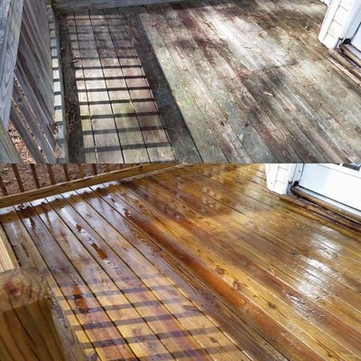Wood restoration - This old fence and deck were restored using an environmentally safe process that brings back the natural tones and colors without harming the wood or surrounding plant life. Wood restoration - This old fence and deck were restored using an environmentally safe process that brings back the natural tones and colors without harming the wood or surrounding plant life.
