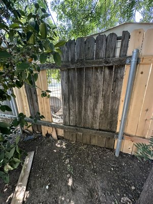 Fence Repair - It was an urgent project. My customer had a security problem, the neighbors have huge and angry dogs, they could attack her at any moment, so she turned to me. She wanted me to replace these boards with new ones as soon as possible. That’s what I did, measuring the dimensions of the board, buying a new material, removing the old material, installing a new one Fence Repair - It was an urgent project. My customer had a security problem, the neighbors have huge and angry dogs, they could attack her at any moment, so she turned to me. She wanted me to replace these boards with new ones as soon as possible. That’s what I did, measuring the dimensions of the board, buying a new material, removing the old material, installing a new one