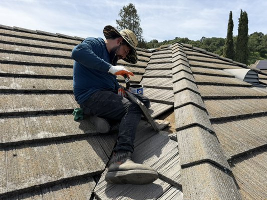 Concrete tile roof repair - Concrete tile roof repair by Alpha Eagle Roofing — addressing damaged areas, improving waterproofing, and restoring the roof’s integrity to ensure long-term protection Concrete tile roof repair - Concrete tile roof repair by Alpha Eagle Roofing — addressing damaged areas, improving waterproofing, and restoring the roof’s integrity to ensure long-term protection