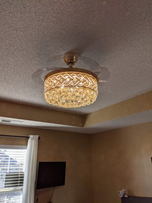 Beautiful Ceiling Fan Installation - Look at this beautiful fan installed by XElectricx. The "invi-blades" retract and look at that bling! Call today for your free estimate. Beautiful Ceiling Fan Installation - Look at this beautiful fan installed by XElectricx. The "invi-blades" retract and look at that bling! Call today for your free estimate.