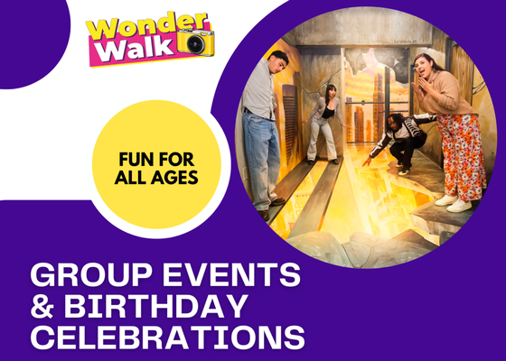 Group Events & Birthday Celebrations - Looking for a unique venue for a birthday party, school trip, corporate outing, or group event? WonderWalk Hollywood provides memorable entertainment experiences for groups of all sizes. Group Events & Birthday Celebrations - Looking for a unique venue for a birthday party, school trip, corporate outing, or group event? WonderWalk Hollywood provides memorable entertainment experiences for groups of all sizes.