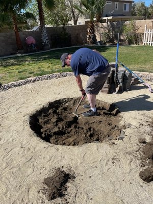 Fire pit - Did the border in block, hand dug the pit, poured concrete and layed brick and then poured stamped concrete around the top Fire pit - Did the border in block, hand dug the pit, poured concrete and layed brick and then poured stamped concrete around the top