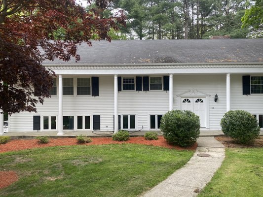 5” white gutters installation in Dover, MA. - 5” white gutter installation in Canton, MA.