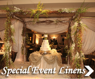 Special Events - Make your best impression with fine linens from Buckhead Linen Service. Browse through our extensive collection of quality linens to find the perfect choice for you or call to request those you don’t see.

We offer table linens for:
90” round tables
120” round tables
132” round tables
90” x 90” square tables
52” x 52” square tables
62” x 62” square tables
72” x 72” square tables
52” x 114” rectangle tables
* Call for other sizes and special requests

Table Linen Colors:
Navy blue
Royal blue
Baby blue
Silver
Gold
Gold satin
Antique gold
Ivory
Black
White
Lilac
Dusty rose
Turquoise
Red
Red satin

* Call for other sizes and special requests