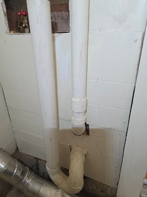 503 S. 10th St. - Customer had clog in washing machine drain line. Removed clog and installed new drain line. Also reinstalled wall material 503 S. 10th St. - Customer had clog in washing machine drain line. Removed clog and installed new drain line. Also reinstalled wall material