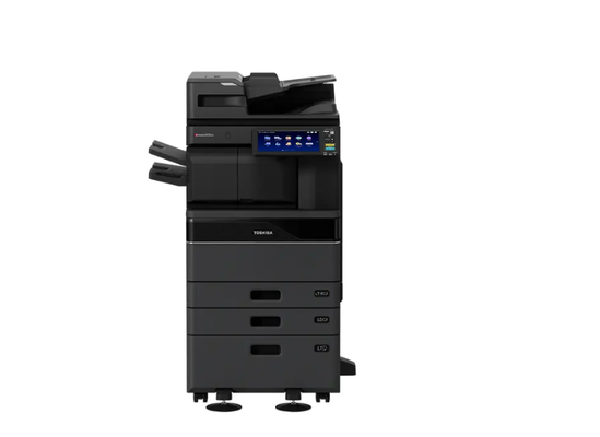 Toshiba eStudio 4525AC - Toshiba e-STUDIO4525AC Color Multifunction Printer
Buy or Lease from Orange County's Preferred Toshiba Dealer
Features:
Color print speeds of up to 45 PPM; B&W up to 45 PPM
DSDF Scan: Up to 240 IPM Duplex, 120 IPM Simplex
RADF Scan: Up to 73 IPM
e-BRIDGE Next Open Platform support
Indirect Electrostatic Photographic Method/OPC/Laser Printing/Heat Roller Fusing
11" x 17" 140 lb index automatic duplexing from the drawers
110 lb cover support through the bypass
Blank page omission for copying and printing
Outside Erase for copying books and 3D objects
High compression PDF scanning (Slim PDF)
Full featured new Toshiba multi-position and saddle stitch finishers
Universal Print Driver
128GB Solid State Drive (SSD)
Solutions Ready Toshiba eStudio 4525AC - Toshiba e-STUDIO4525AC Color Multifunction Printer
Buy or Lease from Orange County's Preferred Toshiba Dealer
Features:
Color print speeds of up to 45 PPM; B&W up to 45 PPM
DSDF Scan: Up to 240 IPM Duplex, 120 IPM Simplex
RADF Scan: Up to 73 IPM
e-BRIDGE Next Open Platform support
Indirect Electrostatic Photographic Method/OPC/Laser Printing/Heat Roller Fusing
11" x 17" 140 lb index automatic duplexing from the drawers
110 lb cover support through the bypass
Blank page omission for copying and printing
Outside Erase for copying books and 3D objects
High compression PDF scanning (Slim PDF)
Full featured new Toshiba multi-position and saddle stitch finishers
Universal Print Driver
128GB Solid State Drive (SSD)
Solutions Ready