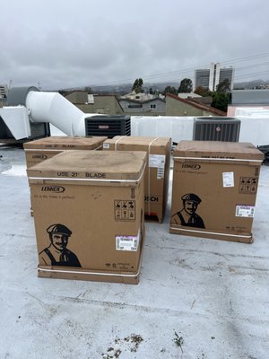 HVAC Systems Replacement - The roofing of one of the 16-unit buildings in Westwood was being repaired, and since the Air Conditioners were also old, LA Climate offered a great price to replace the old ACs with new Lennox heat pumps. HVAC Systems Replacement - The roofing of one of the 16-unit buildings in Westwood was being repaired, and since the Air Conditioners were also old, LA Climate offered a great price to replace the old ACs with new Lennox heat pumps.