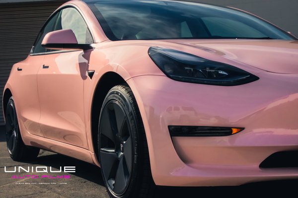 2022 Model 3 Cosmetic Pink PPF - This Model 3 received a cosmetic PPF installation with a Peach Blush color