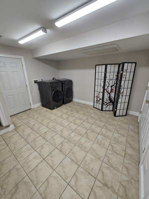 Laundry Room - The new washing and drying machine were installed. The client also asked to help to add more light into his laundry room. Picked a better light option for her cause the laundry room didn't have any access to the daylight. At the end we were also helping the client to hang mirrors from IKEA on the wall to make the laundry room look brighter and more spacious... Laundry Room - The new washing and drying machine were installed. The client also asked to help to add more light into his laundry room. Picked a better light option for her cause the laundry room didn't have any access to the daylight. At the end we were also helping the client to hang mirrors from IKEA on the wall to make the laundry room look brighter and more spacious...