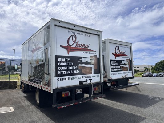 In Stock Locally & Ready To Go! - No more waiting weeks or months for shipping from the mainland. All of our cabinetry, countertops, sinks, and more are locally stocked here on Oahu and are ready to go. This means quicker lead times, better service, immediate trouble-shooting, and significant cost savings for your upcoming remodeling project!
Our company employs full-time teams for assembly, fabrication, and delivery so that we may accurately and efficiently process your order. Whether you prefer your cabinets flat-packed or assembled, picked-up or delivered, we offer our clients a variety of options to best suit their project budget and timeline. Assembled lead times: 1-5 cabinets can be ready for pick-up day of, while a full kitchen cabinetry set can be ready in as soon as 3-5 days. Delivery is available Monday-Saturday.
Live on a neighbor island? We also regular drop-off palletized cabinetry and crated countertops to Young Brothers for inter-island delivery! Please reach out to our sales team to learn more. In Stock Locally & Ready To Go! - No more waiting weeks or months for shipping from the mainland. All of our cabinetry, countertops, sinks, and more are locally stocked here on Oahu and are ready to go. This means quicker lead times, better service, immediate trouble-shooting, and significant cost savings for your upcoming remodeling project!
Our company employs full-time teams for assembly, fabrication, and delivery so that we may accurately and efficiently process your order. Whether you prefer your cabinets flat-packed or assembled, picked-up or delivered, we offer our clients a variety of options to best suit their project budget and timeline. Assembled lead times: 1-5 cabinets can be ready for pick-up day of, while a full kitchen cabinetry set can be ready in as soon as 3-5 days. Delivery is available Monday-Saturday.
Live on a neighbor island? We also regular drop-off palletized cabinetry and crated countertops to Young Brothers for inter-island delivery! Please reach out to our sales team to learn more.