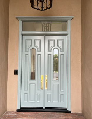 Exterior Door Painting - This door was converted from stain to paint using our proven in house methods. We also installed Emtek hardware and stone threshold Exterior Door Painting - This door was converted from stain to paint using our proven in house methods. We also installed Emtek hardware and stone threshold