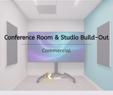 Law Office Conference Room & Studio Build-Out — 4K Display, Barco ClickShare Video Bar, Custom Acoustic Treatment | 2026 - Installation King completed a full conference room and studio media upgrade for the Law Offices in El Segundo, CA. The project included professional installation and calibration of a 98" Sony BRAVIA 4K HDR display on an electric height-adjustable mobile cart, a Barco ClickShare All-in-One Video Bar Pro for seamless hybrid meeting and wireless presentation capability, and a wall-mounted 65" Samsung QN90F 4K QLED display on a tilt mount for a secondary media/breakout space.
To improve room acoustics for video calls and recording, our team installed a custom mix of Vicoustic acoustic treatment - Flat Panel VMT diffuser/absorber panels and Multifuser DC3 panels - professionally mounted and finished for both sound quality and a clean aesthetic. Our technicians also handled studio display calibration and camera sync setup, ensuring accurate video conferencing performance, plus full conference room equipment configuration and client education/walkthrough. Law Office Conference Room & Studio Build-Out — 4K Display, Barco ClickShare Video Bar, Custom Acoustic Treatment | 2026 - Installation King completed a full conference room and studio media upgrade for the Law Offices in El Segundo, CA. The project included professional installation and calibration of a 98" Sony BRAVIA 4K HDR display on an electric height-adjustable mobile cart, a Barco ClickShare All-in-One Video Bar Pro for seamless hybrid meeting and wireless presentation capability, and a wall-mounted 65" Samsung QN90F 4K QLED display on a tilt mount for a secondary media/breakout space.
To improve room acoustics for video calls and recording, our team installed a custom mix of Vicoustic acoustic treatment - Flat Panel VMT diffuser/absorber panels and Multifuser DC3 panels - professionally mounted and finished for both sound quality and a clean aesthetic. Our technicians also handled studio display calibration and camera sync setup, ensuring accurate video conferencing performance, plus full conference room equipment configuration and client education/walkthrough.