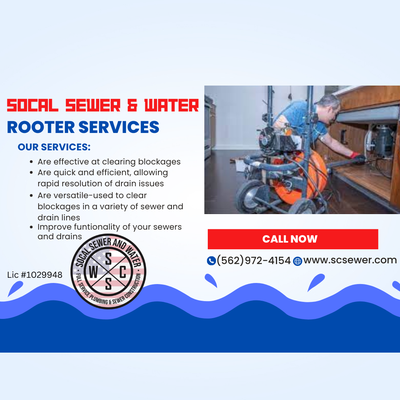 Rooter Services - SoCal Sewer and Waters' team of expert plumbers are equipped with the latest tools and technology to quickly and efficiently clear out any clogs or blockages in your pipes. Don't let a clog ruin your day, call us today at (562) 972-4154! Rooter Services - SoCal Sewer and Waters' team of expert plumbers are equipped with the latest tools and technology to quickly and efficiently clear out any clogs or blockages in your pipes. Don't let a clog ruin your day, call us today at (562) 972-4154!