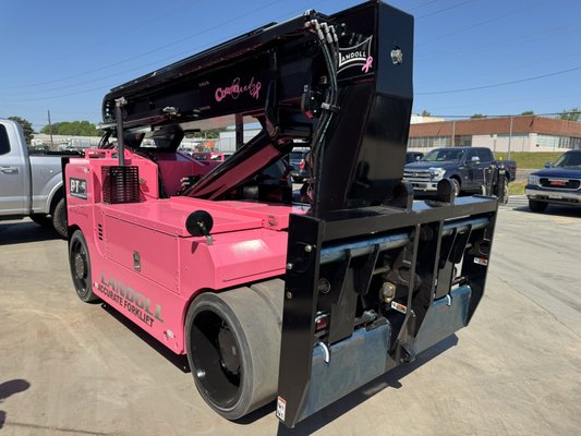 Cotton Candy / Breast Cancer Awareness - Now available at Accurate Forklift is our new PT48 we have proudly named Cotton Candy. This BIG pink monster is available to rent daily, weekly or monthly. Cotton Candy has the ability to lift 48,000 lbs 20' in the air. The best park about all of our PT40/48's is the addition of the remote control that allows the operator to control the forklift outside of the forklift. This allows for precise control and pinpoint accuracy of the lifted material. The best thing about renting Cotton Candy is for every rental we give a portion of the proceeds collected to Breast Cancer Awareness. So not only do you get the ability to lift 48,000 lbs 20' in the air you get to help fight breast cancer. Cotton Candy / Breast Cancer Awareness - Now available at Accurate Forklift is our new PT48 we have proudly named Cotton Candy. This BIG pink monster is available to rent daily, weekly or monthly. Cotton Candy has the ability to lift 48,000 lbs 20' in the air. The best park about all of our PT40/48's is the addition of the remote control that allows the operator to control the forklift outside of the forklift. This allows for precise control and pinpoint accuracy of the lifted material. The best thing about renting Cotton Candy is for every rental we give a portion of the proceeds collected to Breast Cancer Awareness. So not only do you get the ability to lift 48,000 lbs 20' in the air you get to help fight breast cancer.