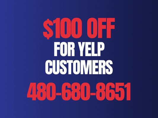 $100 Off for Yelp Customers - We offer special promotions exclusive for Yelp customers. Contact us today for $100 off any of your cooling & heating service needs.