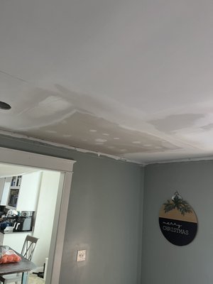 Water line in ceiling leaked. Had to fix damaged drywall. Prime and paint. - Ceiling repair from water damage. Water line in ceiling leaked. Had to fix damaged drywall. Prime and paint. - Ceiling repair from water damage.